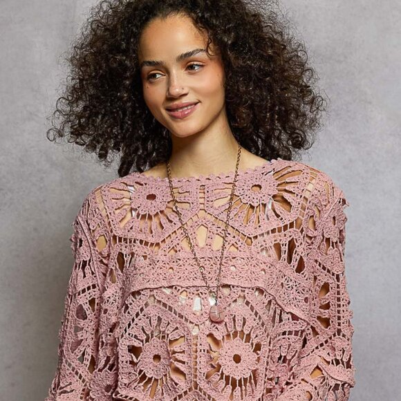 POL Tops - Pol Bohemian Dream Weaver Crochet Top -Rose Pink